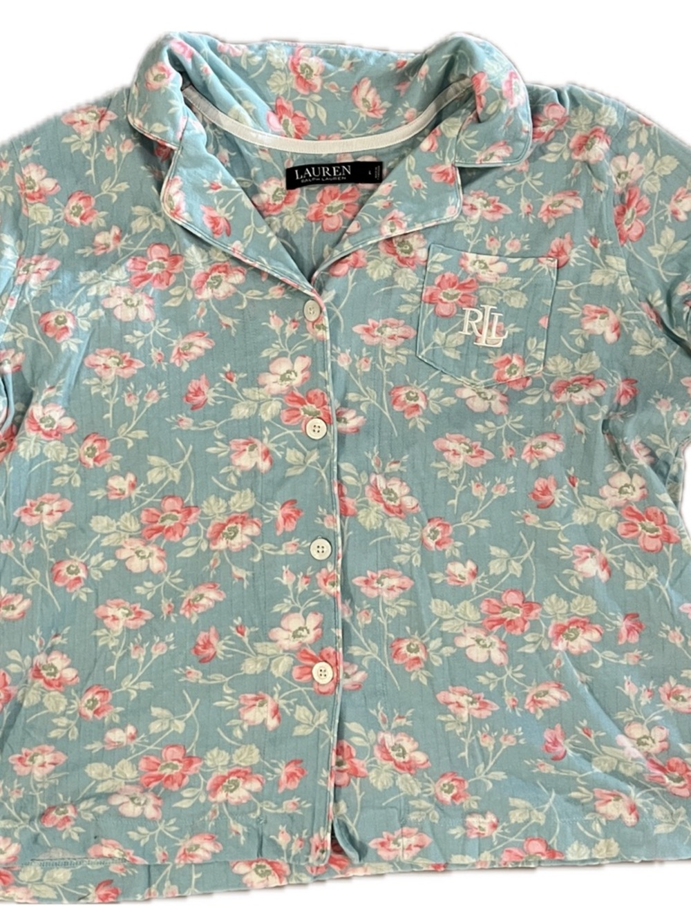 Lauren Ralph Lauren Mint Floral Button-Up Pijama Top
